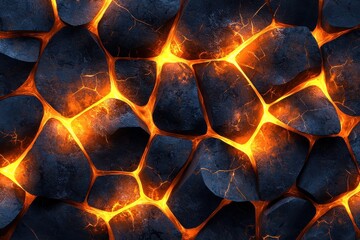 Burning hot glowing lava or magma with cracks and orange molten glow