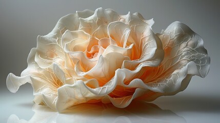 A highly realistic image of an object related to White rose design, displayed in a design studio. The scene is well-lit, with natural light highlighting the details clearly. The background is 