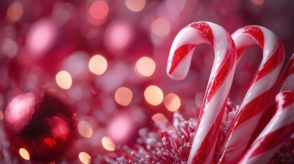 Festive Christmas backdrop featuring candy canes and a vibrant holiday theme for a playful look