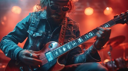 Obraz premium A highly realistic image of a person engaged in Citypop – Attending live music events at concert venues The scene is well-lit, with natural light highlighting the details. The background is 