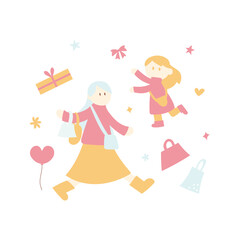 ショッピングと楽しむ人たちのイラスト