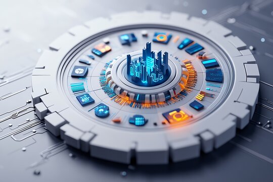 Minimalist circular data graph, representing different business sectors in a clean, modern design
