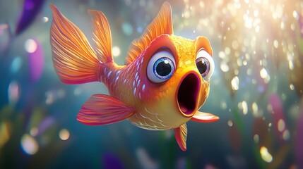 Vibrant Animated Goldfish in Colorful Underwater Scene