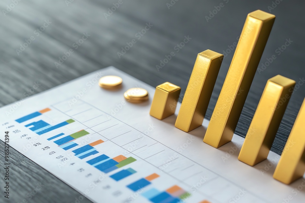 Poster minimalist data chart, with clean bars and lines, representing business performance metrics
