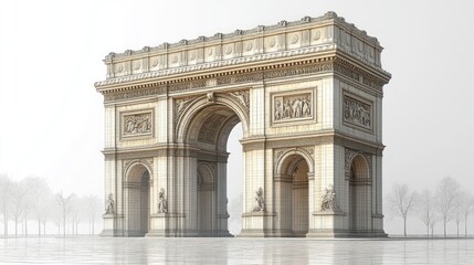 Obraz premium A grand archway monument in a serene, foggy setting.