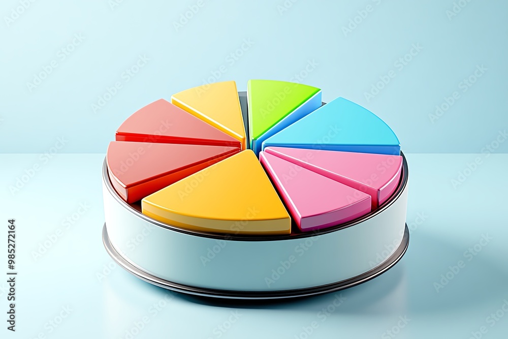 Poster minimalist pie chart design, with clean, colorful segments representing different areas of business 