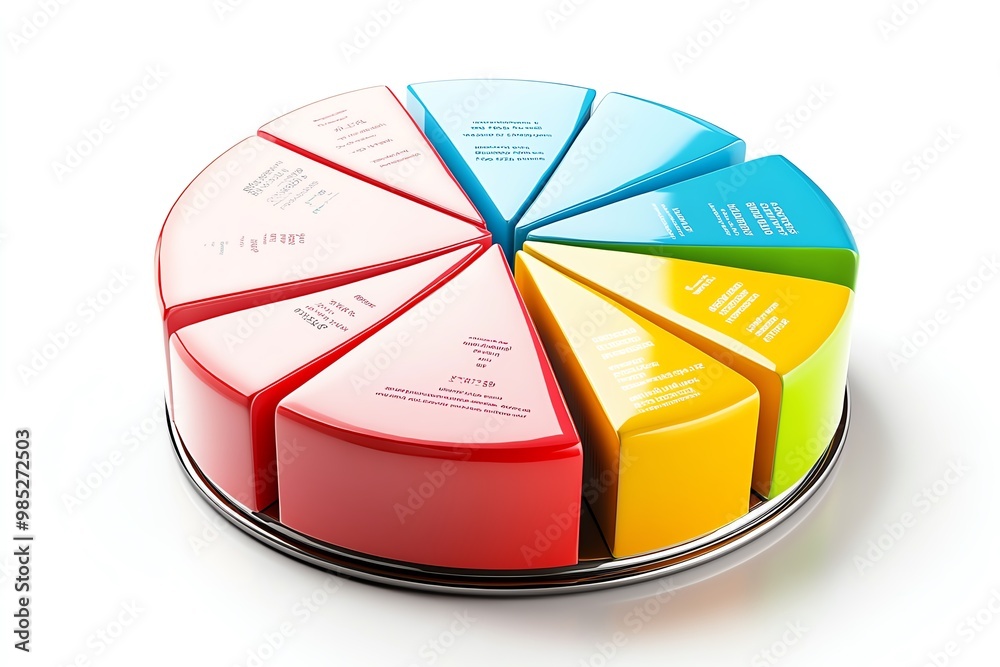 Poster minimalist pie chart design, with clean, colorful segments representing different areas of business 