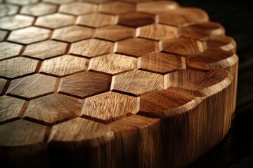 Fototapeta premium Closeup of intricate hexagon shaped wooden pattern, natural textured background