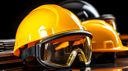 Yellow Hard Hat and Safety Glasses - Realistic Image