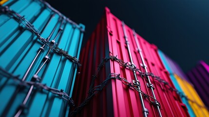 Captivating abstract image showcasing a complex vibrant geometric metal structure in a contemporary futuristic architectural design  The bold