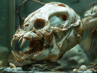 Close-Up of a Fanged Animal Skull