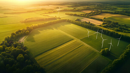 Fototapeta premium Aerial View of Wind Turbines in Fields - Photo