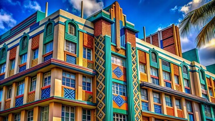 Obraz premium Art Deco architecture features stunning geometric patterns and vibrant colors, creating a striking visual contrast