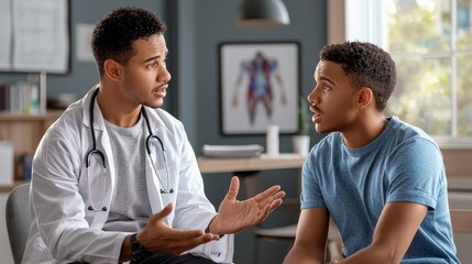 Obraz premium A doctor consulting with a patient in a specialized clinic, focusing on the treatment of a rare disease, illustrating personalized healthcare