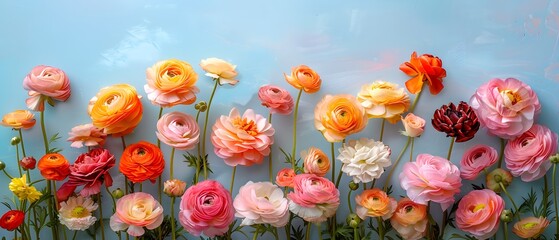 Fototapeta premium Fresh spring flowers on pastel background.