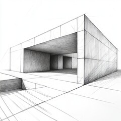 Fototapeta premium Modern Architectural Sketch of a Minimalist Structure