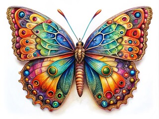 A striking butterfly illustration, featuring elaborate patterns and vivid colors, stands out beautifully against a