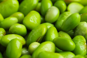 Fresh edamame soybeans as background, closeup view
