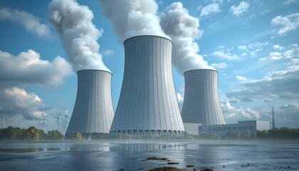 Obraz premium Power plant with steam rising.
