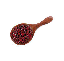 Dried red beans in spoon isolated on white, top view