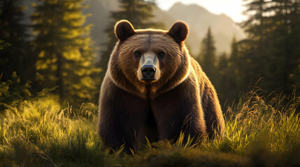 Obraz premium Brown Bear in Forest Setting - Realistic Image