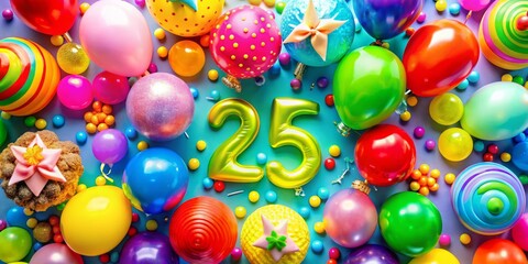 Bright balloons and festive decorations fill the air, creating a lively atmosphere for a fabulous 25th birthday