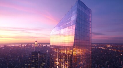 Modern Skyscraper at Sunset in Urban Landscape