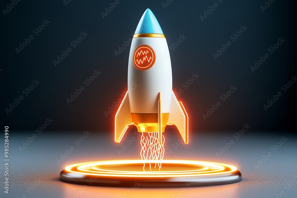 Poster rocket launch with glowing lines, symbolizing rapid startup growth in a business accelerator