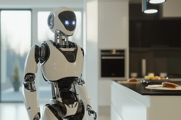 Humanoid robot in a modern kitchen