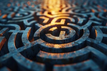 A maze made of metal with a golden glow