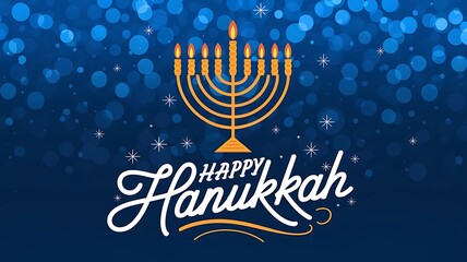 Happy Hanukkah with menorah and shining blue background illustration