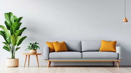 Modern Living Room with Stylish Sofa and Green Plants