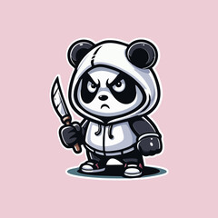 Naklejka premium angry mascot logo panda handle knife vector illustration for tshirt design