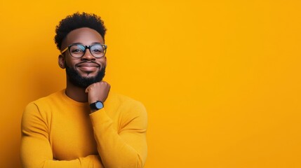 Obraz premium Confident Man Smiling Against Yellow Background