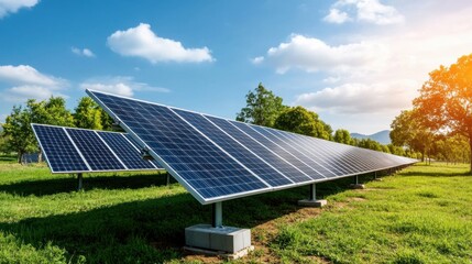 Modern Solar Panels in Bright Green Field