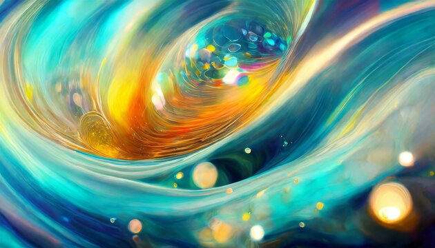 Swirling bubbles implode in a transparent blue liquid, creating a mesmerizing dance of motion and light, as cavitation ripples send delicate shockwaves through the serene fluid.