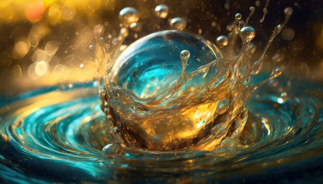 Swirling bubbles implode in a transparent blue liquid, creating a mesmerizing dance of motion and light, as cavitation ripples send delicate shockwaves through the serene fluid.