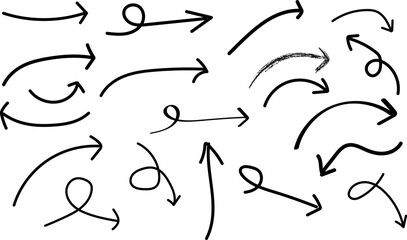 Scribble hand drawn arrows illustration on isolated background.