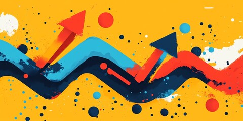 Abstract background with colorful shapes and dots.