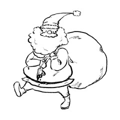袋を担いでいるサンタクロース　線画