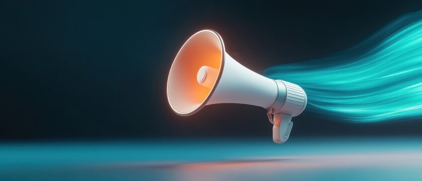 A white microphone with orange light is flying through the air