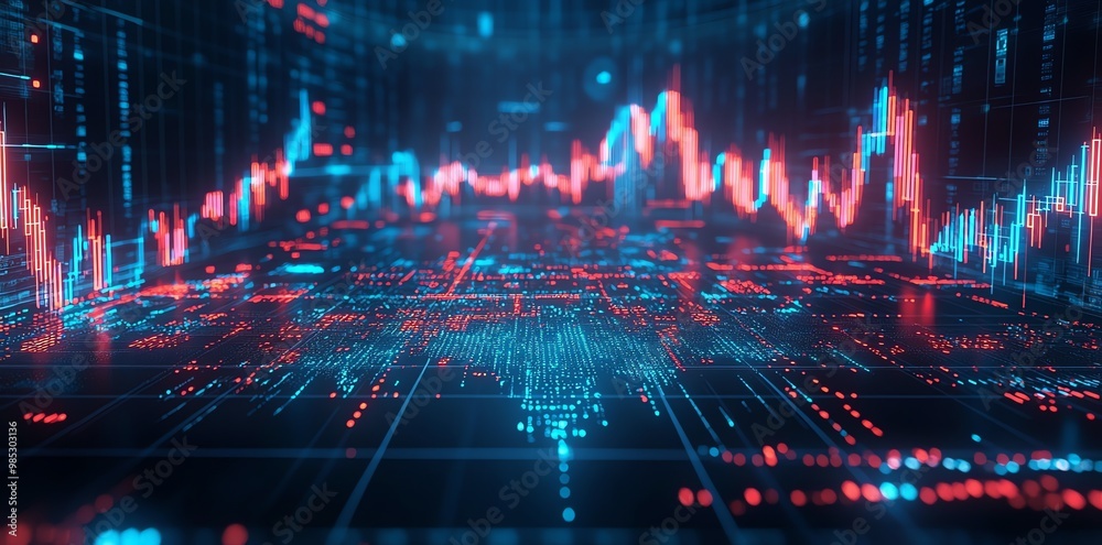 Aufkleber Abstract digital background with glowing lines and bokeh lights representing data and technology.