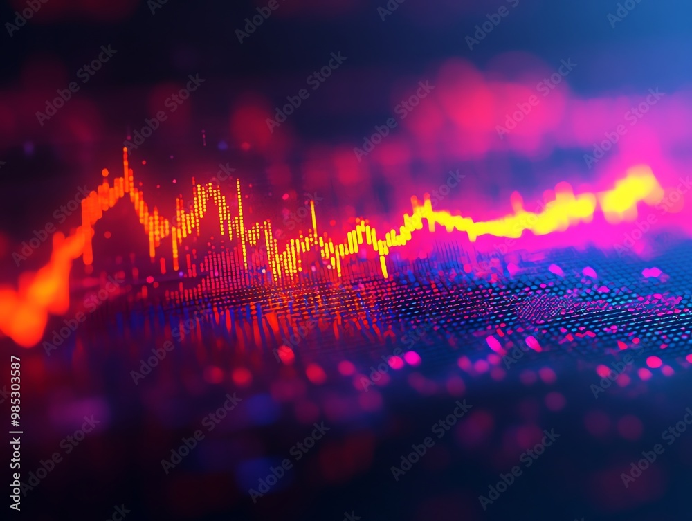 Aufkleber Abstract digital chart with glowing neon lights, creating a futuristic and dynamic visual effect.