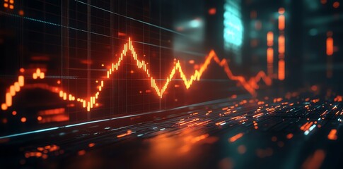Abstract digital chart with an orange line graph on a grid background.