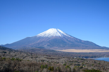 Fototapeta premium 山中湖パノラマ台から見る冬の富士山と山中湖
