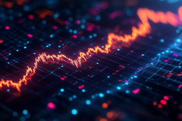 Abstract digital grid with glowing red line.