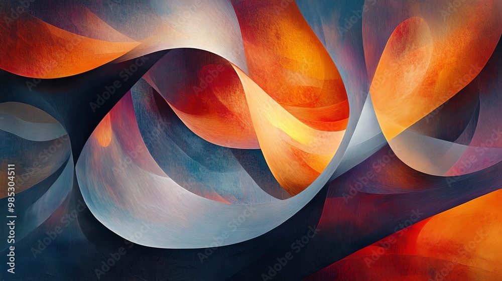 Poster abstract digital painting with colorful swirling lines and textured background.