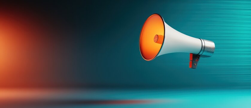 A large orange microphone is suspended in midair