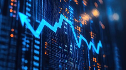 Futuristic blue background featuring code and graphs, illustrating technology and data patterns in a digital business concept