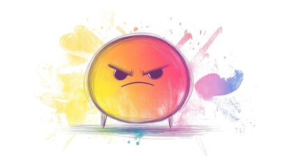 Line art illustration featuring a rainbow gradient of a cartoon character with a pouting expression